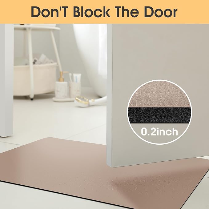 ACCUMTEK Non Slip Bath Mat, Thin Bathroom Rugs Fit Under Door, Quick Dry Bath Mats, Machine Washable Bath Rugs for Bathroom, Bathtub & Kitchen, Bathtub, Taupe/Solid/2 Piece