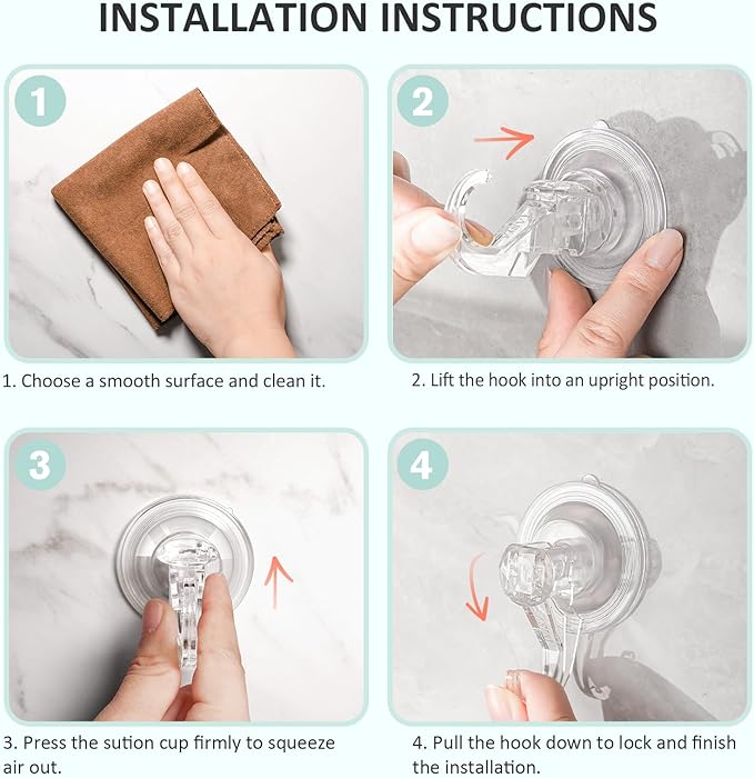 VIS'V Shower Suction Cup Hooks, Removable and Reusable, Clear, Small, 2 Pcs | Clear Invisible Design, Locking Suction Technology, Dual Vacuum Suction, Heavy Duty, Fits for Smooth Flat Surfaces