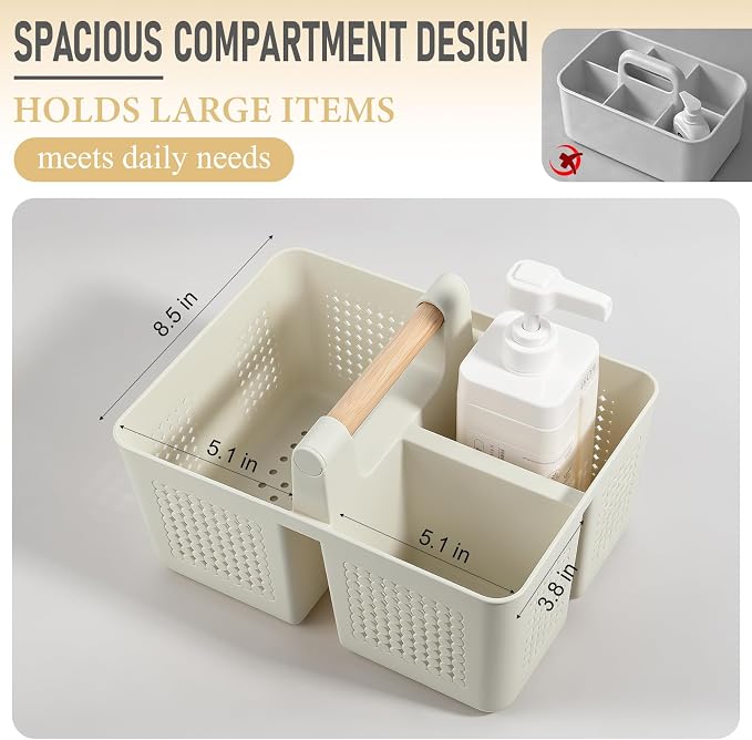 JiatuA Shower Caddy Basket Portable Caddy Organizer with Handle Cleaning Supplies Caddy Plastic Tool Storage for Bathroom Kitchen College Dorm Bedroom, Beige