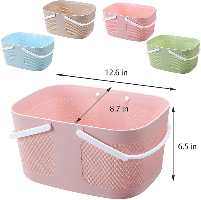 Shower Caddy Basket, Portable Large Capacity Thickened Plastic Organizer Storage Tote with Handles Drainage Toiletry Bag Bin for Bathroom, College Dorm Room Essentials, Kitchen, Camp, Gym, Pink