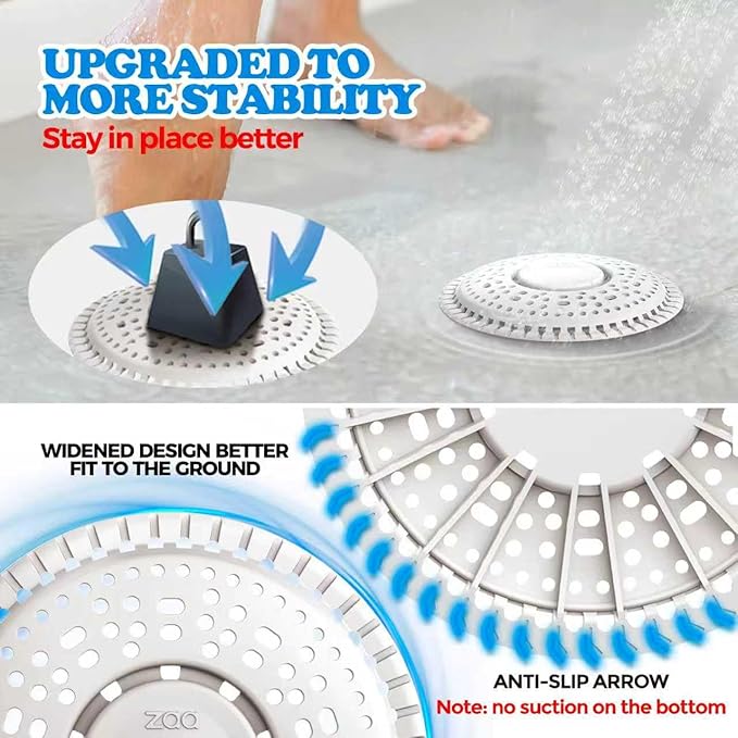 zaa Shower Drain Hair Catcher, 2 Pack Premium Silicone Drain Protector & Shower Drain Cover, Shower Installation Kits for Flat Drains of Shower Room, Bathroom, LightGray