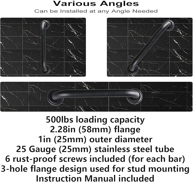 2 Pack 12 Inch Oil Rubbed Black Shower Grab Bar, iMomwee Stainless Steel Elderly Safety Bars, Bathroom Shower Balance Bar, Hand Rail Support, Handicap Senior Disabled Assist Bath Handle (1" Diameter)
