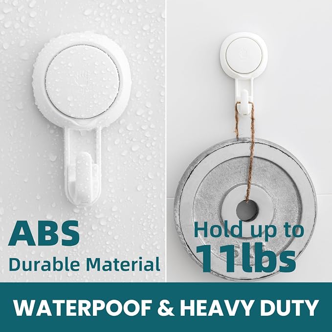 TAILI 4 Pack Powerful Suction Cup Shower Hooks for Towel, Loofah, 360° Rotatable Damage-free Hanging Versatile Wall Hooks for Inside Bathroom, Decoration, Removable Suction Holders, Easy to Use, White