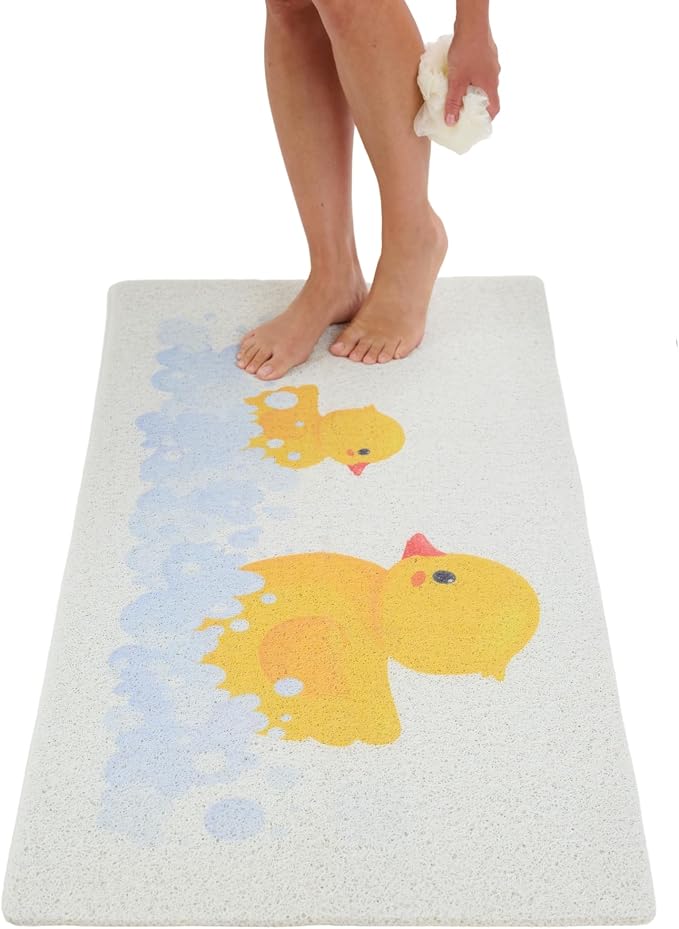 Anti Slip Shower Mat - Non Slip Shower Mats for Inside Shower - Large 47x24 Loofah Shower Floor Mat Non Slip - Bath Mat for Shower - Secure Mat Without Suction Cups (47x24 Duck)