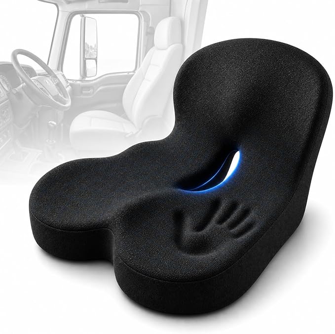Orthopedic Cushion for Car, Extra Wide Thick Seat Cushion for Long Haul Driving with High Density Support and U-Shaped Tailbone Relief for Truck Drivers and Commuters (Black)