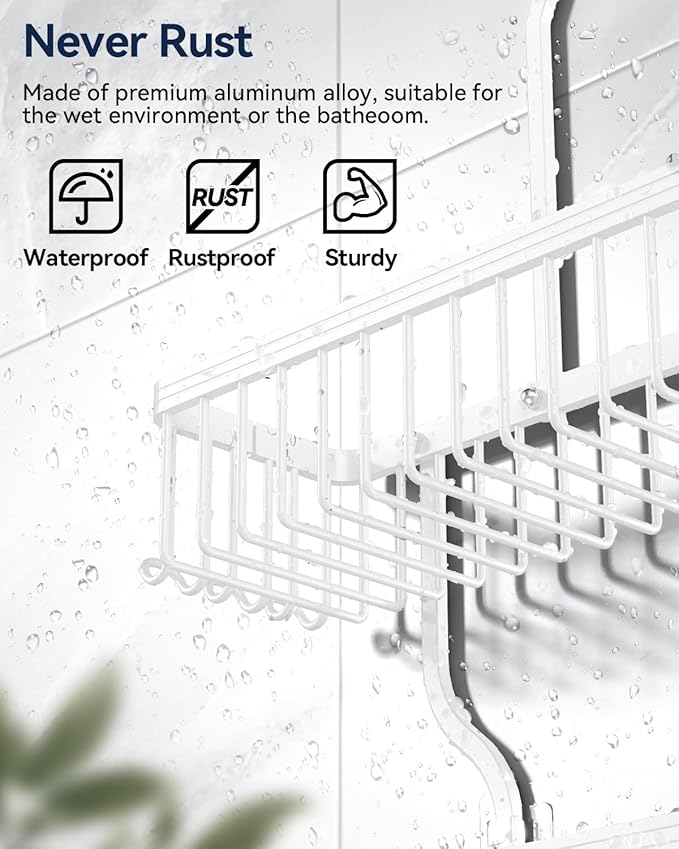YASONIC Never Rust Shower Caddy Hanging, Aluminum Shower Racks for Inside Shower, 3-Tier Shower Organizer Hanging Over Shower Head with Hooks and Soap Holder, White