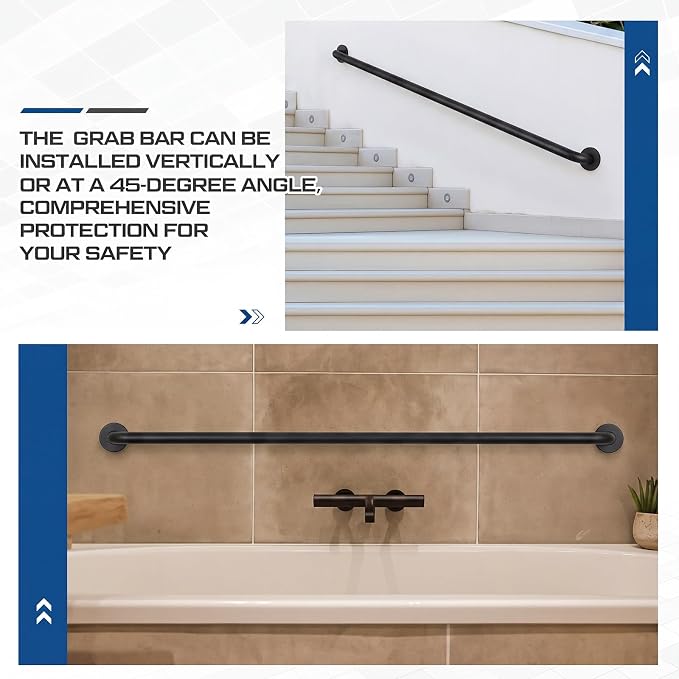 Zonon 1 Pcs 57 Inch Grab Bar for Bathroom Shower Toilet Bathtub, Stainless Steel Extra Long Safety Grab Bar for Elderly, Heavy Duty Shower Support Handle for Seniors Handicapped (Classic Style,Black)
