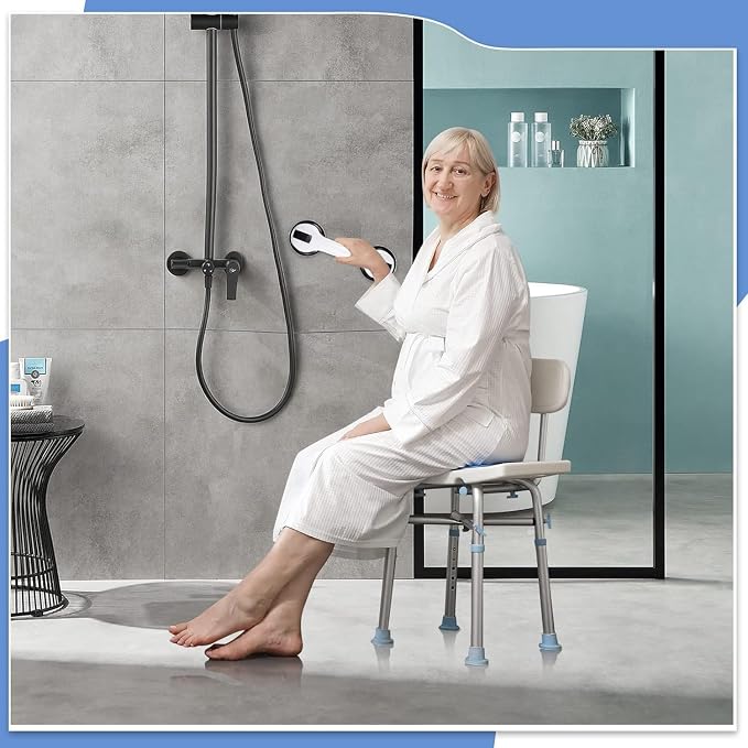 KVANT Grab Bars for Shower, 12 Inch Shower Handle Strong Suction Shower Grab Bar for Shower Chair Stool, Bathtub Rails for Seniors, Elderly, Handicap (2 Pack) - Black