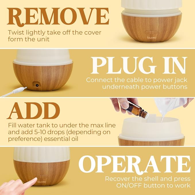 SALKING Essential Oil Diffuser, 300ml Aromatherapy Diffuser for Essential Oils, Ultrasonic Diffuser with Adjustable Mist Mode Timers, Cool Mist Humidifier with 8 Color Lights, for Office Home