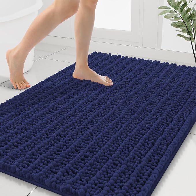 Smiry Bathroom Rugs Mat 40x32, Extra Soft Absorbent Chenille Bath Rugs, Non Slip Rubber Backing Machine Washable Quick Dry Bath Mats for Bathroom Floor, Tub, Shower, Home Decor Accessories, Deep Blue