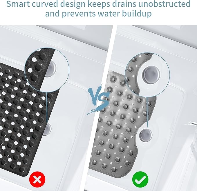 Bath Tub Shower Mat,Non Slip Machine Washable Bathroom Mat,Suction Cups and Drain Holes for Easy Cleaning,39.56 X 15.75 Inches(Grey)