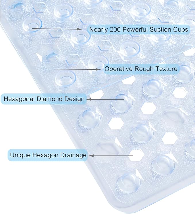 Shower Bathtub Mat Non Slip Bath Mat for Tub Non Slip Bath Mats for Bathroom Bath Tub Mats Shower Floor Mat With Suction Cups 34.5 x 15.5(Clear)