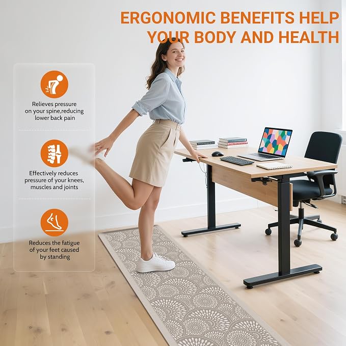 Mattitude Kitchen Mat, 17.3x60in Heavy Duty Ergonomic Comfort Foam Standing Desk Mat, Waterproof Non-Slip Standing Mats and Rugs for Kitchen, Office, Laundry, Khaki