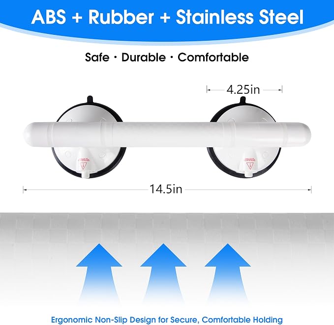 14.5inch Upgrade Suction Shower Grab Bar, Portable Shower Handle Bar Suction Grip Bar Bathtub Handle with Strong Hold Suction Cup Fitting and Rapid Release for Bathroom 1 Pack