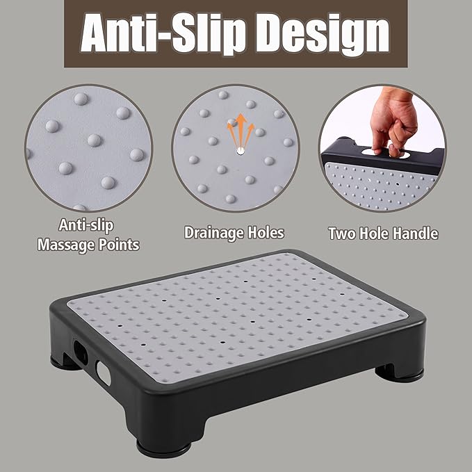 CHIKILLA Adjustable Step Stool for High Beds Cars, 650lb Heavy Duty Bed Step for Elderly, Non-Slip Mobility Platform for Bathtub, Kitchen, SUV, 4 Height Levels 3.4-5.4" Portable Stair Assist, Black