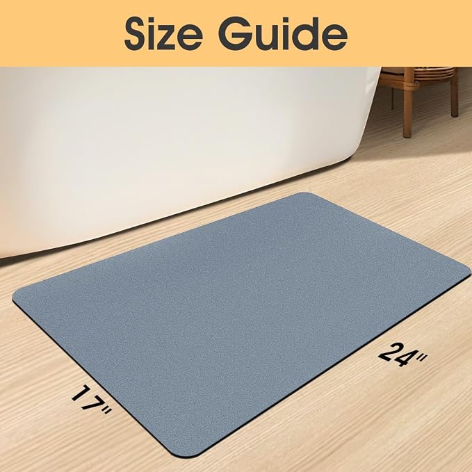 ACCUMTEK Non Slip Bath Mat, Thin Bathroom Rugs Fit Under Door, Quick Dry Bath Mats, Machine Washable Bath Rugs for Bathroom, Bathtub & Kitchen, Haze Blue/Upgraded Solid/24 x17