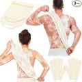 Anezus Exfoliating Back Scrubber Bath Gloves Set, Exfoliating Shower Towel with Shower Gloves for Body Scrub, Back Cleaner Wash Gloves to Remove Dead Skin (Beige)