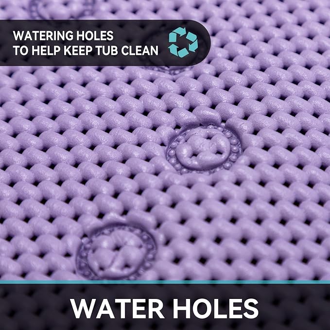 Bathtub Mat Non Slip 36” X 17” Purple Shower Mat Soft Foam Bath Mats for Bathroom Tub, Bathtub Mat with Drain Holes, Suction Cups, Shower Mat Non Slip