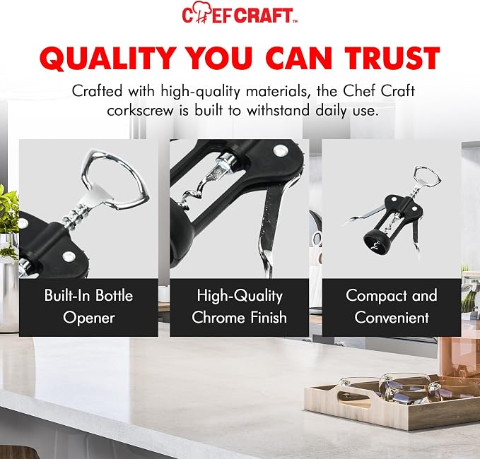 Chef Craft Select Metal Winged Corkscrew, 6.5 inch, Black and Chrome