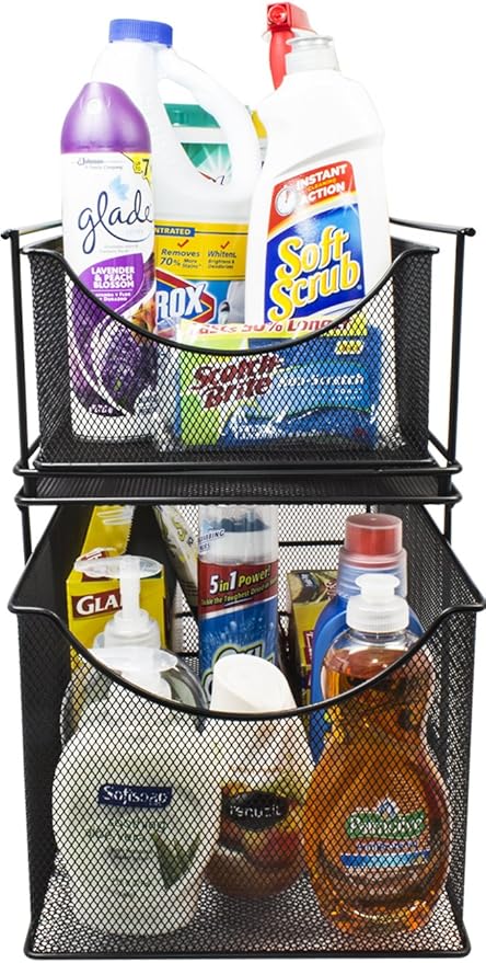 Sorbus® Cabinet Organizer Drawers— Mesh Storage Organizer with Pull Out Drawers—Ideal for Countertop, Cabinet, Pantry, Under the Sink, Desktop and More (Black Bottom Drawer)