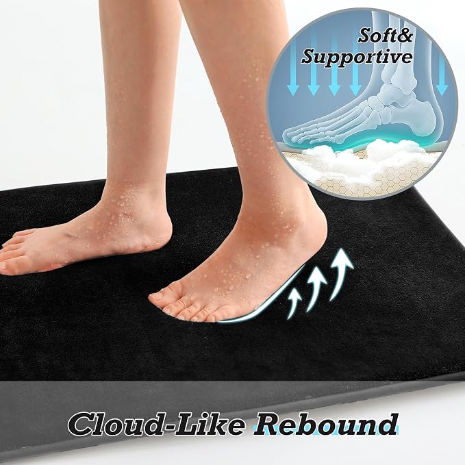HUXMEYSON Bathroom Rugs Sets 3 Piece, Non-Slip & Quick Dry Bath Mat Set, Ultra Soft Velvet Bath Rugs for Bathroom, Toilet and Shower Floor, Black
