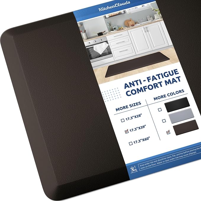 KitchenClouds Kitchen Mat Cushioned Anti Fatigue Kitchen Rug 17.3"x39" Water Resistant Non Slip Kitchen Rugs and Mats Standing Desk Mat Comfort Floor Mats for Kitchen House Sink Office (Chocolate)
