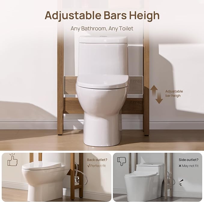 SICOTAS Over The Toilet Storage Cabinet with Rattan Door, Freestanding Bathroom Organizer with Adjustable Shelf, Space Saver Cabinet for Bathroom, Laundry Room, Restroom