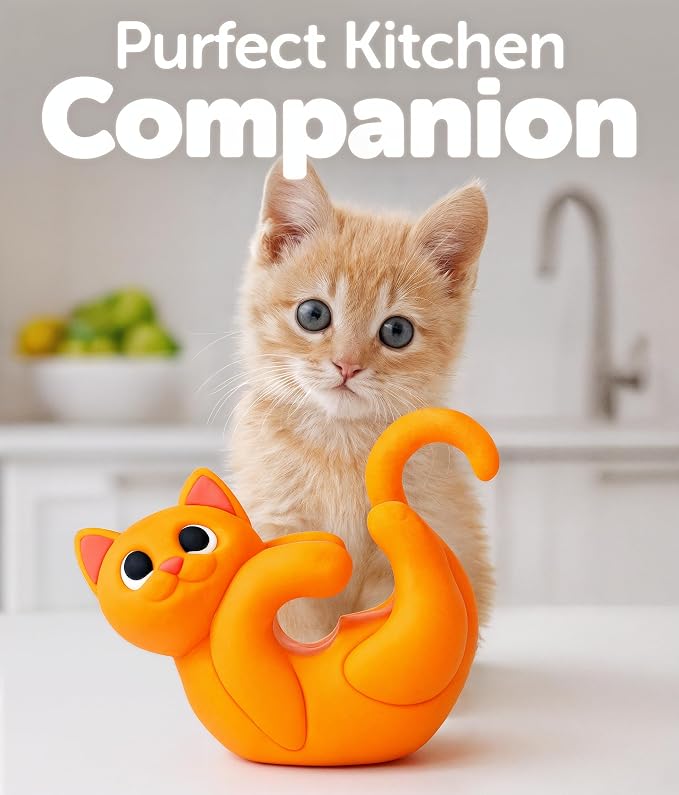 Orange Cat Spoon Rest for Stove Top – Silicone Pot Clip Utensil Holder & Lid Lifter – Funny Kitchen Gadget, Unique Orange Tabby Cat Gifts for Women – 3" x 2.5"