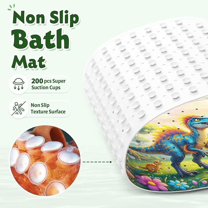 XIYUNTE Baby Bath Mat for Tub Non Slip Kids, BPA Free Extra Long Bathtub Mat 40x16 with Drain Holes and 200 Suction Cups, Non Toxic Machine Washable Toddler Bath Mat, Eco-Friendly Certified