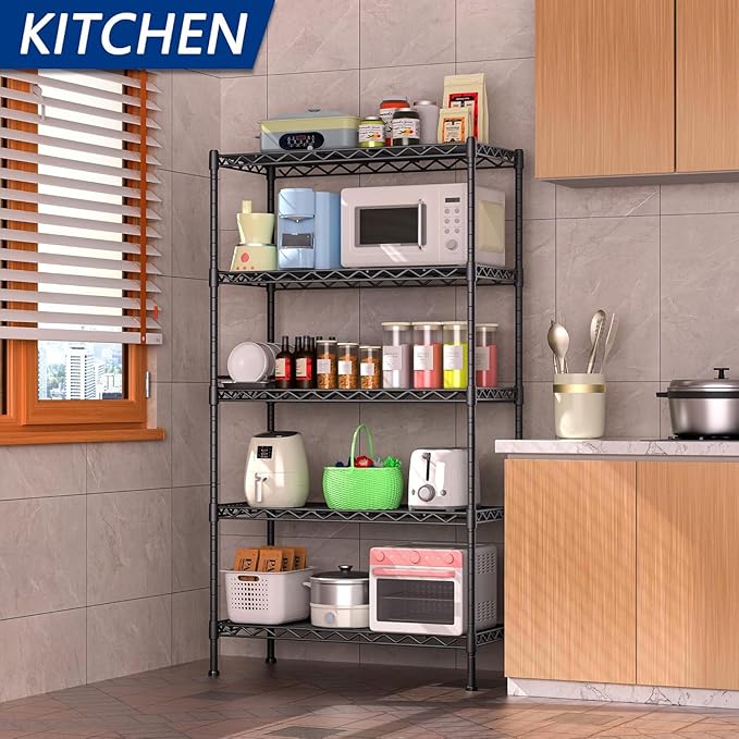 REGILLER 5-Shelf Adjustable Heavy Duty Storage Shelving Unit,Metal Organizer Wire Rack for Laundry Bathroom Kitchen Pantry Closet(Black,14" D x 36" W x 71.9" H)