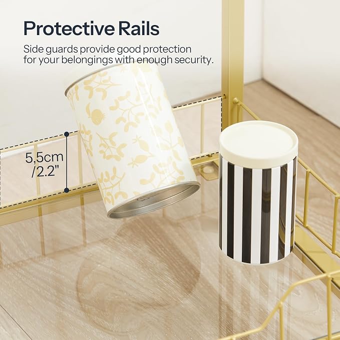 HOOBRO Gold Glass Shelf Stand, 4 Tier Standing Shelf Unit, Bathroom Organizer and Storage, Floor Storage Shelves Waterproof, for Bathroom, Laundry, Toilet, Tempered Glass, Gold GD79CJ01
