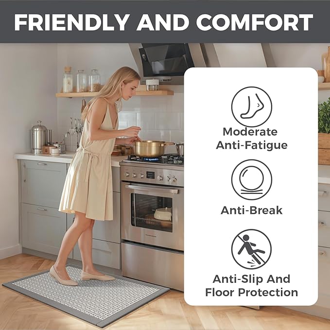 YDKGL Kitchen Runner Rugs Non Slip Washable Anti Fatigue, Super Absorbent 0.4" Thick Cushioned Long Kitchen Mats for Floor, Jute-Look Sink Floor Mat Laundry Standing Mat, Easy Clean, Gray 17"x59"