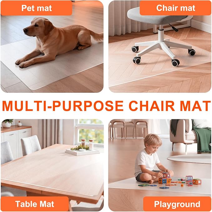 Plastic Chair Mat for Hard Floors, Heavy Duty Anti-Slip Clear Mats Wood/Tile Protector for Rolling Chair, Home & Office Use (36" x 48" Rectangle)