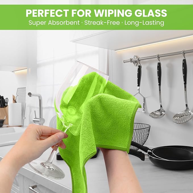 SIFANGKE Microfiber Cleaning Cloth, 12 Pack Limegreen Cleaning Rags for Housekeeping, Reusable Microfiber Towels for Car, Kitchen, Bathroom and Household Cleaning Supplies, 11.8"X11.8"