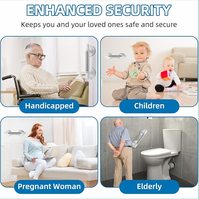 Grab Bar for Bathtubs and Showers, Zynuhmo 12 Inch Suction Cup Safety Grab Bar with 1PCS Bath Ball No Drilling Suction Shower Handrails for Seniors Elderly Kids Bathroom Assist Support(1Pack, Gray)