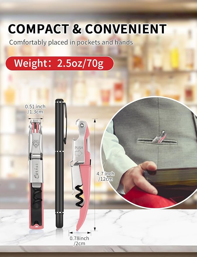 CORKAS Wine Key - 2Pack Handcrafted Professional Waiters Corkscrew, Compact Heavy Duty Wine Opener with Double Hinged, Foil Cutter and Bottle Opener, Birthday Gifts for Severs, Sommelier, Bartenders