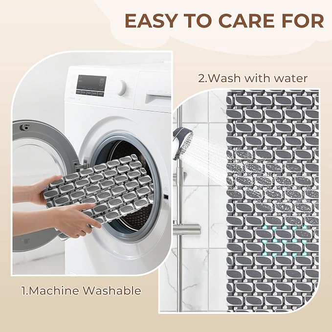 Bathtub Mats Non Slip for Bathroom with Suction Cups and Drain Holes 27.6 * 15.7 Inch Shower Mat for Inside Shower, Quick Dry Bath Mat for Baby Kids Seniors, Easy to Cut Easy Dry