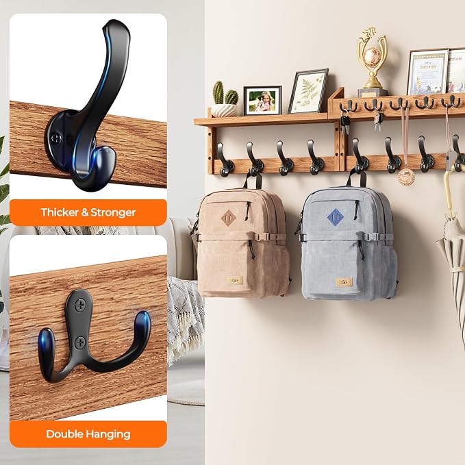 Evermagin 35" Coat Rack Wall Mount with Shelf, 4 in 1 Wall Mounted Coat and Key Hanger with 13 Hooks, Entryway Key Holder with Mail Holder for Living Room, Bedroom