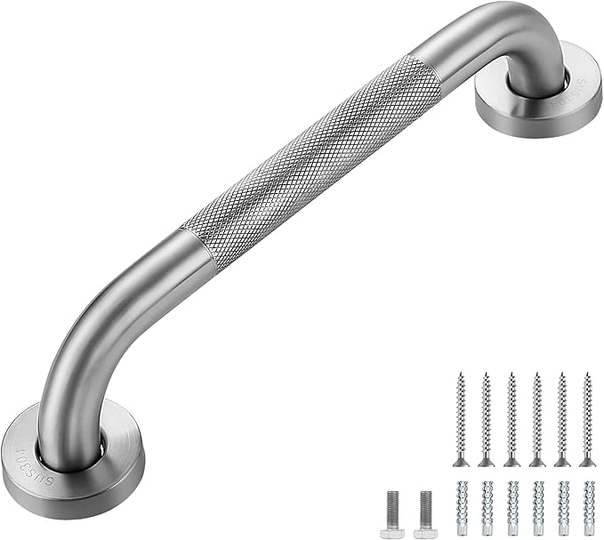 Grab Bars for Shower, 1 Pack 12-Inch Anti Slip Shower Handles for Elderly, Safety Shower Grab Bar, Stainless Steel Handicap Grab Bars for Bathroom,Toilet (Brushed Nickel, 1" Diameter)