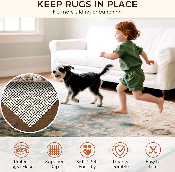 BAGAIL BASICS 3 x 5 FT Rug Pad Gripper for Hardwood Floors, Non Slip Rug Pads for Area Rugs, Extra Thick Under Rug Padding, Protect Your Rugs & Floors