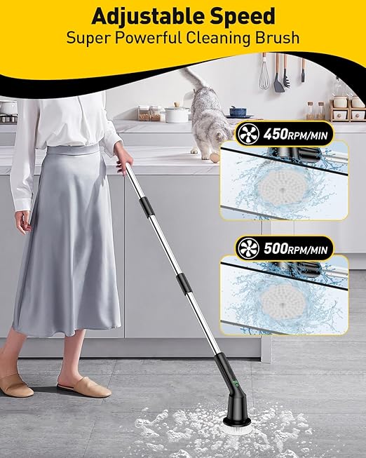 Electric Spin Scrubber for Cleaning Bathroom, Shower Scrubber Rotary Floor Brushes with IPX7 Waterproof & 2 Speed, 3 Brush Heads, Bathroom Cleaning Supplies for Toilet Shower Tub Sooty