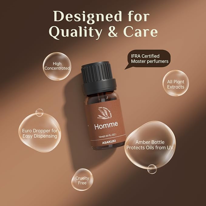 ASAKUKI Men Essential Oils Set for Diffuser, Father's Day & Birthday Gift for Men, 6×10ml Cologne-Inspired Fragrance Oils for Diffusers – Elegant, Clean, and Confident Scents