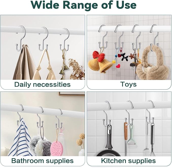 Goowin Shower Curtain Hooks, Shower Curtain Rings, Durable Rust Proof Shower Curtain Hangers, Shower Rings for Curtain, Double Glide Shower Hooks for Shower Curtain, Chrome, 24 Pack-Cylinders