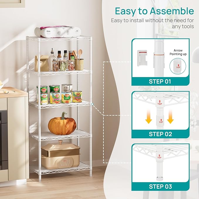 SINGAYE Shelf Wire Shelving Adjustable Storage Shelves Rack Standing Units for Kitchen Closet Laundry Bathroom Organizers Metal Pantry Narrow Mesh Gaps 14" D x 24" W x 59" H White