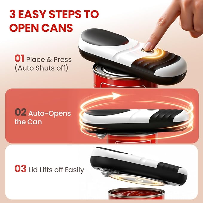 One Touch Electric Can Opener Fits Almost All Can Sizes for Seniors with Arthritis, Rechargeable Smooth Edge Can Opener with Magnetic Cover Catch, Food Safe Kitchen Gadget