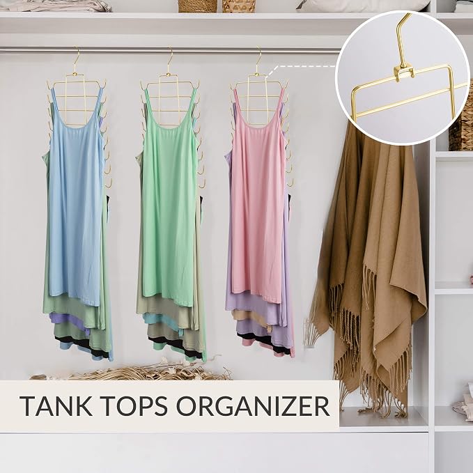 ZEDODIER 2 Pack Tank Top Hanger Space Saving, Bra Hangers for Closet Organizer, Hanging Bra Organizer Tank Tops Holder with 16 Hooks, Metal Closet Organizers and Storage Small Space Solutions, Gold