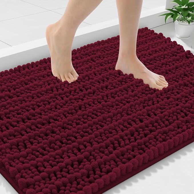 Smiry Bathroom Rugs Mat 36x24, Extra Soft Absorbent Chenille Bath Rugs, Non Slip Rubber Backing Machine Washable Quick Dry Bath Mats for Bathroom Floor, Tub, Shower, Home Decor Accessories, Burgundy