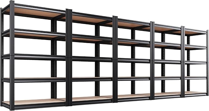 5-Pack Heavy Duty Garage Shelving for Whole Home, Warehouse & Workshop Organization, 71" H x 35" W x 15.7" D Adjustable 5-Tier Metal Storage Rack for Tools, Storage Bins & Bulk Items