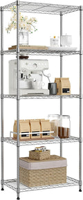IZEUK 5-Tier Chrome Metal Storage Shelves, Adjustable Wire Shelving Unit for Kitchen, Bathroom, Pantry, Office, Garage, Organizer Wire Rack, 1250 lbs, 13.7" D x 23.6" W x 63" H