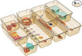 WOWBOX 9 Pack Clear Drawer Organizer Set, Acrylic Drawer Storage Trays, Storage Bins for Makeup, Cosmetics, Jewelries, Utensils, Gadgets, Office, Champagne